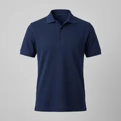 Product photo used for the try-on: navy knit polo