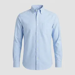 Product photo used for the try-on: light blue oxford
